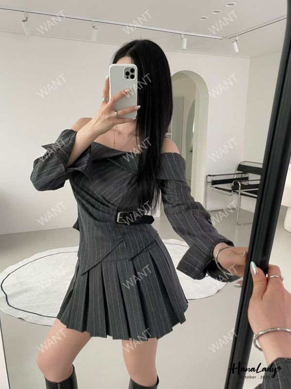 WTB29 完美直條紋皮釦設計套裝 