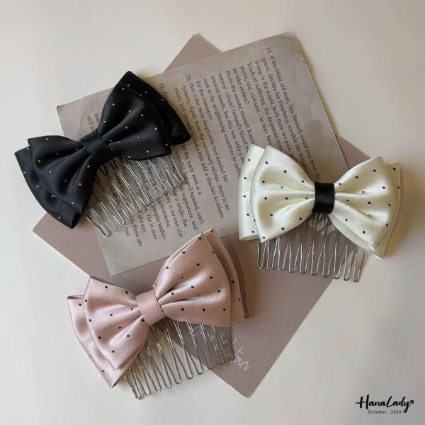 LTA66 緞面點點蝴蝶結髮叉 