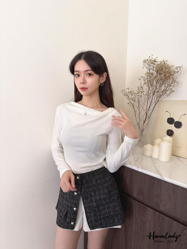 WTA30 垂領棉質圓擺上衣 