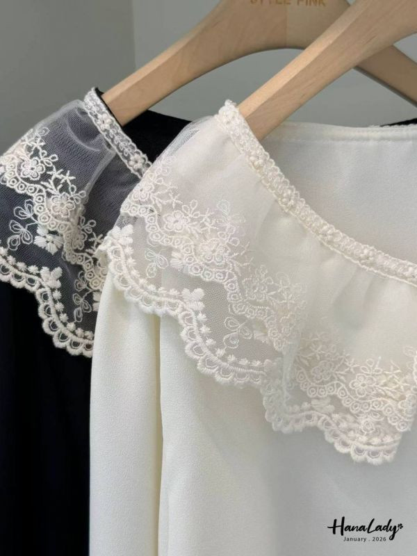 LEA58 蕾絲拼接娃娃領上衣 