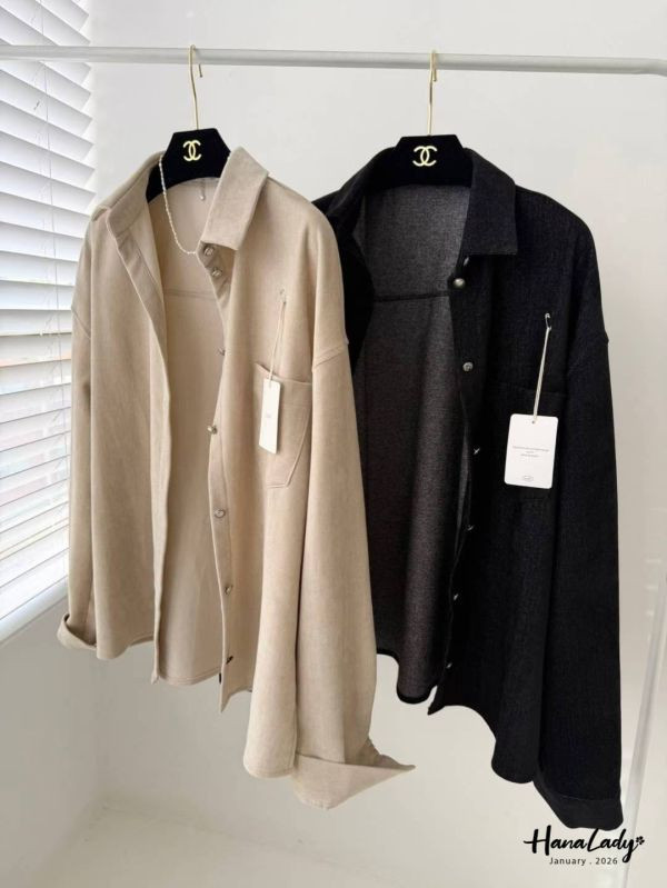 LEA39 高質感克羅心釦絨布襯衫 