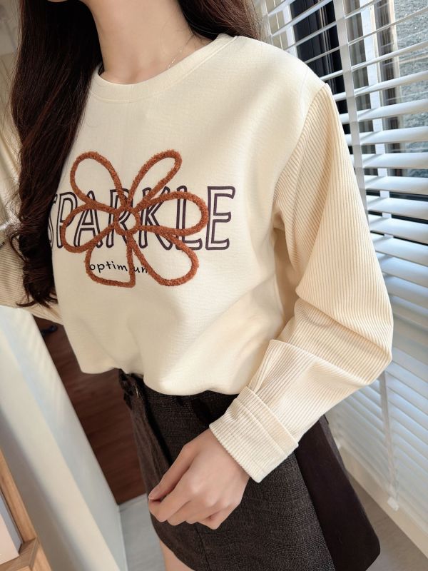 WQA42 立體繡花燈心絨袖上衣 