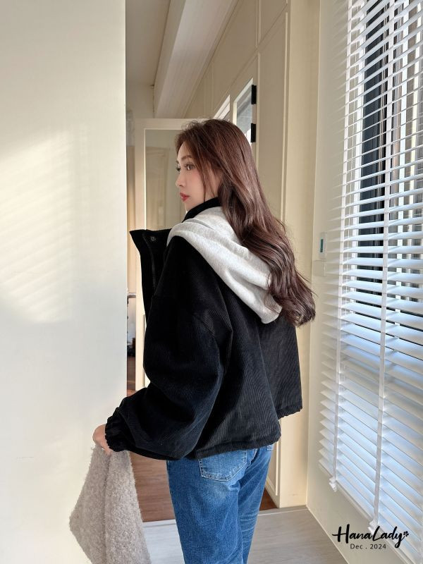 FQA32 蓬蓬燈芯絨連帽外套 