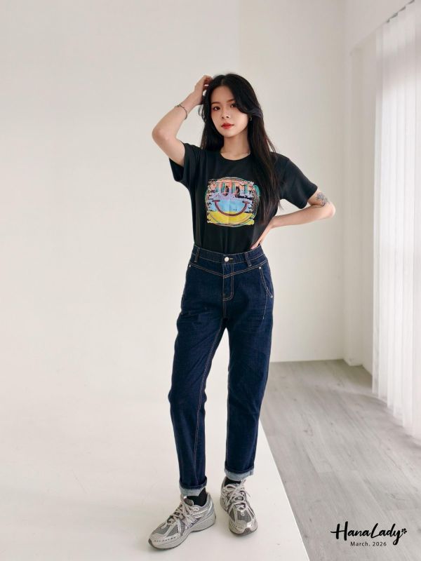 LSA53 車線感反摺設計丹寧褲 