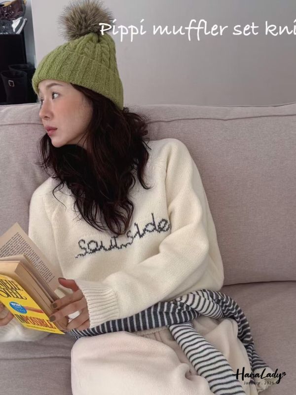 LEA04 雙色圍巾針織上衣 