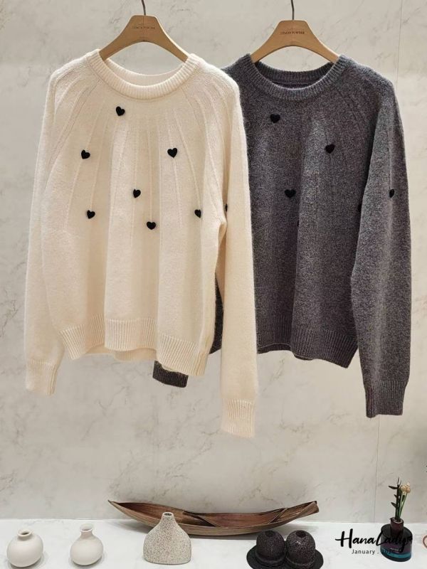 LEA68 絨布愛心親膚毛料針織上衣 