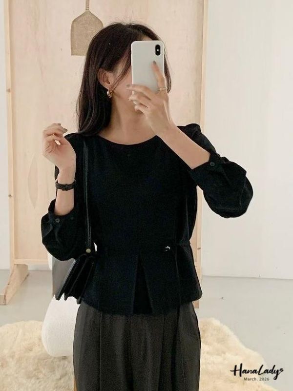 LSA36 知性百摺釦帶上衣 