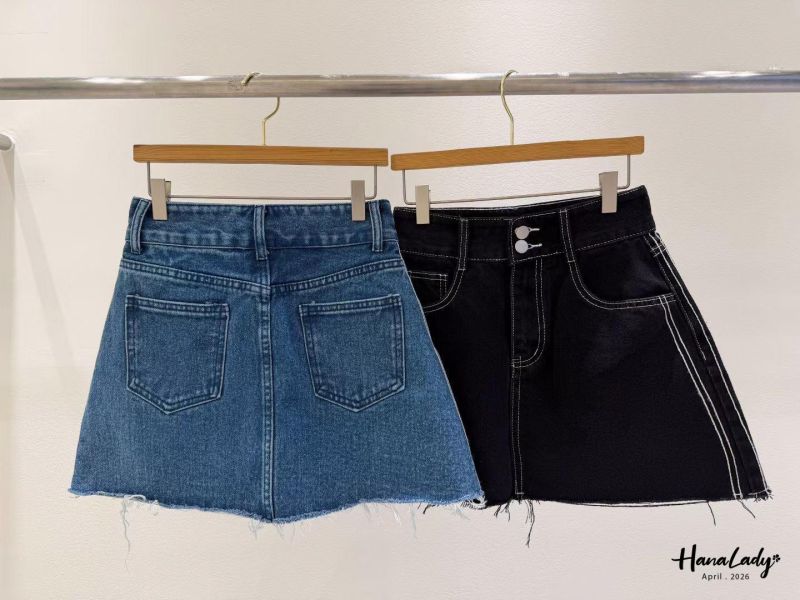 LFA63 雙釦車線顯瘦A字版丹寧褲裙 