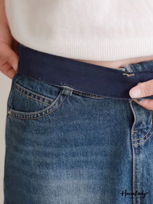 WJA38 簡約直筒後開衩丹寧裙 