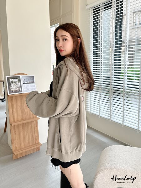 FKA41 克羅心十字刷破連帽外 