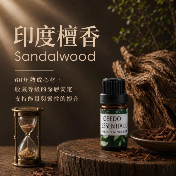 印度60年檀香 5ml｜Sandalwood｜收藏等級的深層安定，支持能量與靈性的提升 弗貝多,印度檀香精油,β-檀香醇,老山檀香,收藏級精油,天然精油,能量淨化,深層安定,除穢,沉穩收斂