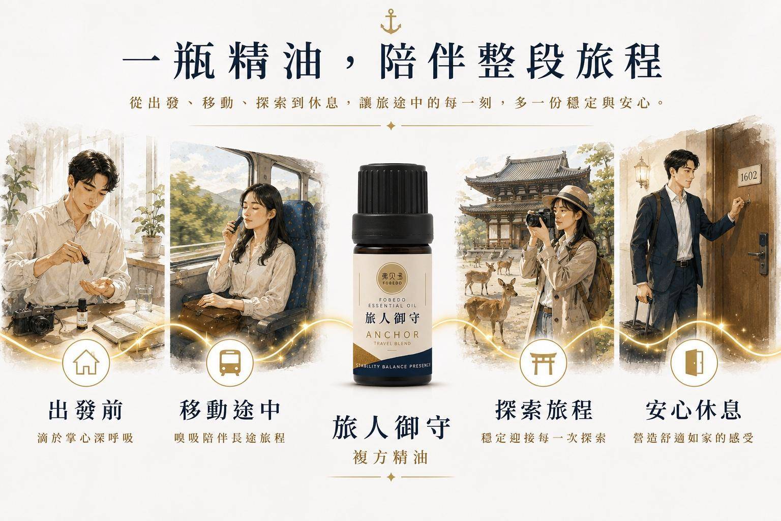 旅人御守複方精油｜出國旅遊必備精油推薦，適用日本自由行、韓國旅遊、泰國旅遊、商務出差與長途飛機搭乘，從出發前、交通移動、景點探索到飯店住宿，全程陪伴旅途中的每個時刻。