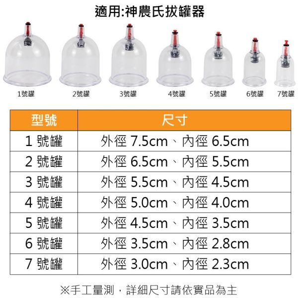 【神農氏】保健拔罐杯-1~7號(請來電洽詢) 