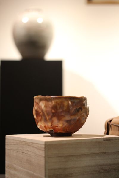 志野釉 柴燒手捏紋茶碗-張膺康老師 