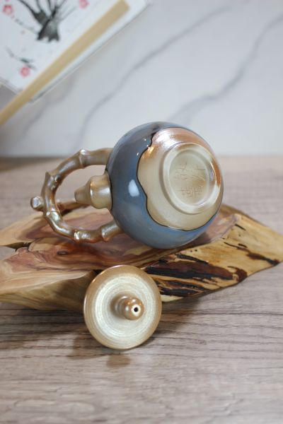 柴燒金銀彩 竹節提樑茶壺 -葉敏祥老師 