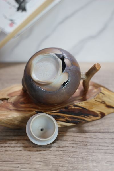 上釉 柴燒木紋把茶壺-葉敏祥老師 
