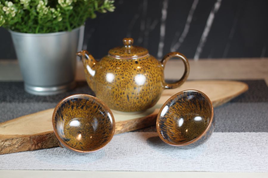 豹紋 天目釉 一茶壺兩杯組 鶯歌名家葉敏祥作 240ml 