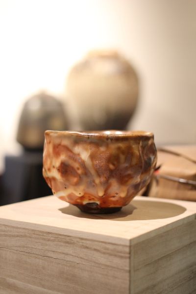 志野釉 柴燒手捏紋茶碗-張膺康老師 