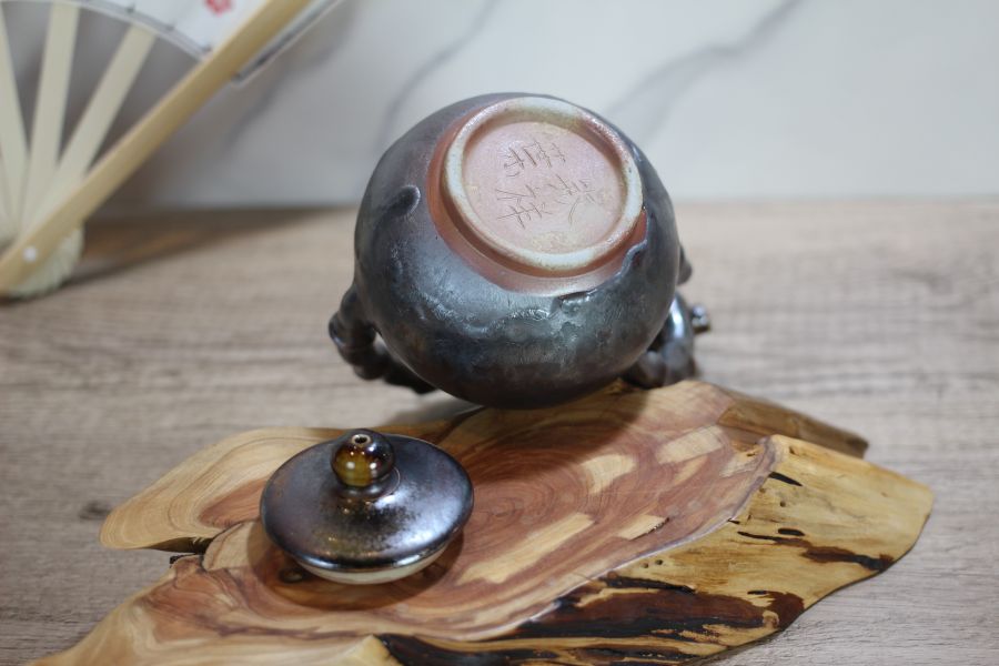 天目釉 柴燒竹節提樑茶壺-葉敏祥老師 