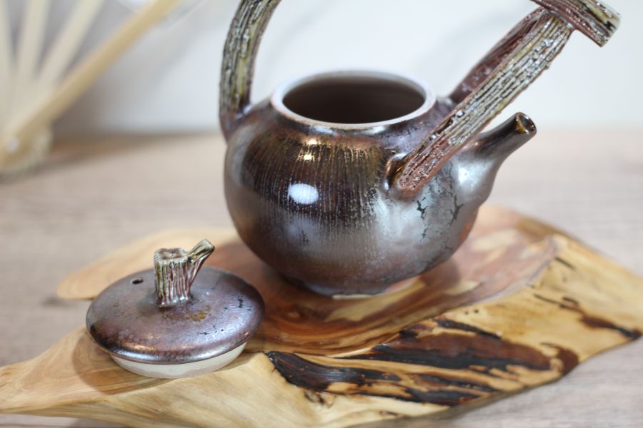 天目釉 柴燒木紋提樑茶壺-葉敏祥老師 
