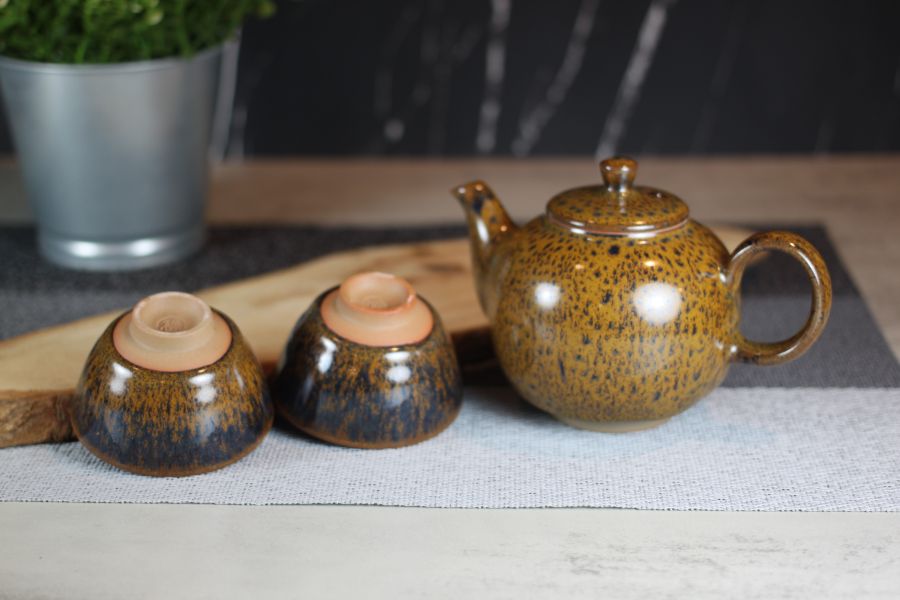 豹紋 天目釉 一茶壺兩杯組 鶯歌名家葉敏祥作 240ml 