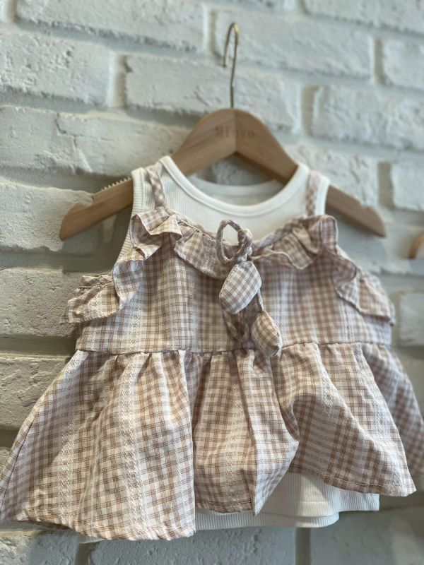 26038-2現貨夏款女童咖色上衣真兩件套裝尺寸80-120 