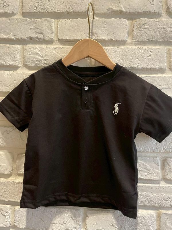 現貨夏款男童刺繡黑色小馬上衣尺寸90-130 