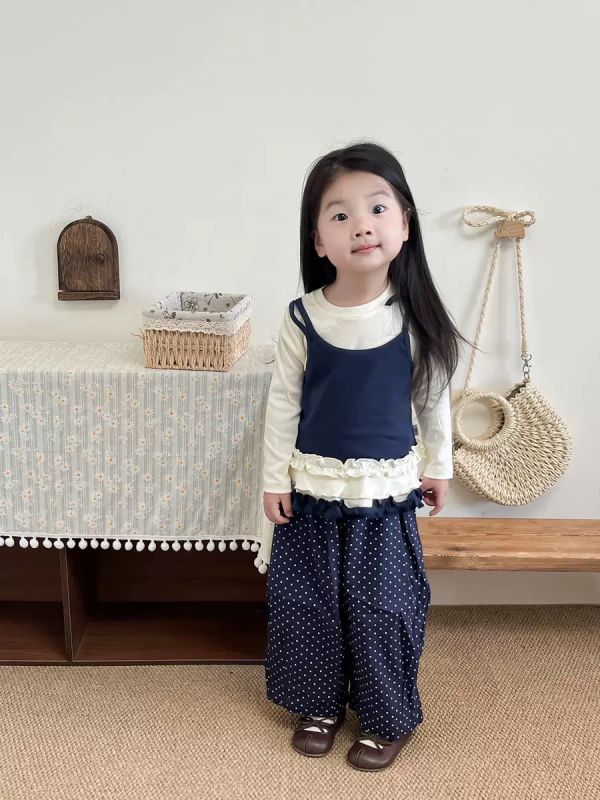 預購秋款女童甜美花邊假两件套裝尺寸90-140 