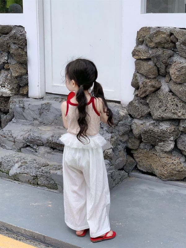 預購夏款女孩時髦愛心吊帶背心花邊氣質套裝 