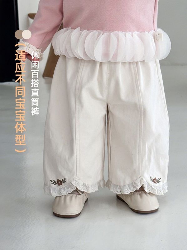 預購秋款女童花邊設計直筒褲尺寸73-120 