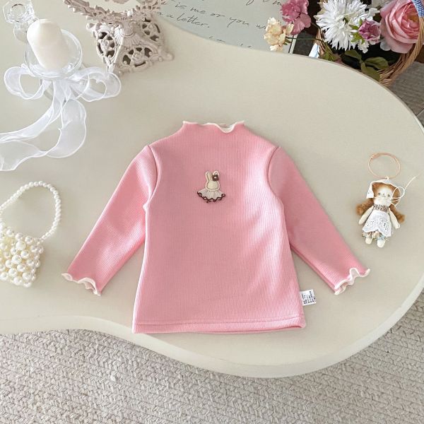 預購冬款女寶兔兔百搭加絨微高領上衣尺寸73-120 