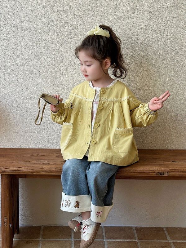 預購秋款女童休閒百搭寬鬆牛仔長褲尺寸80-130 