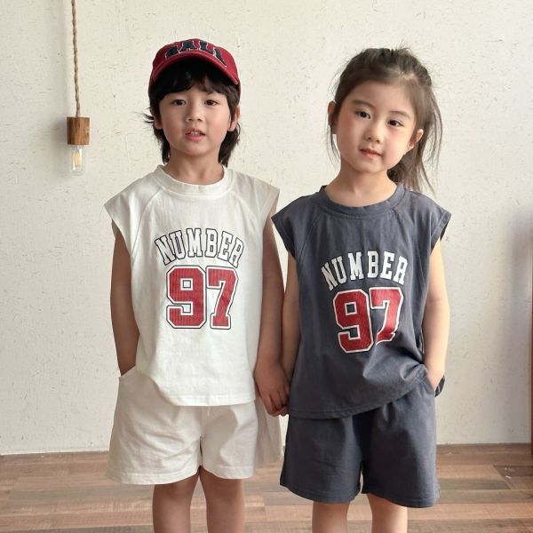 【預購】夏款-男女童字母休閒手足套裝 