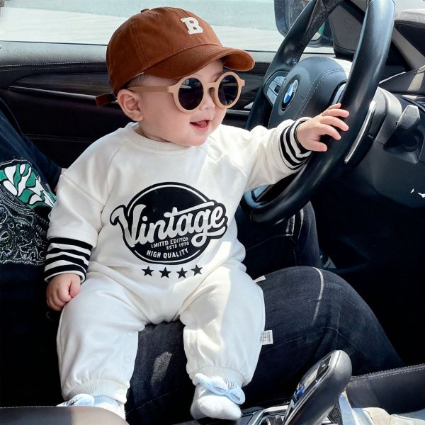 預購秋款男童條紋字母連身衣尺寸66-100 