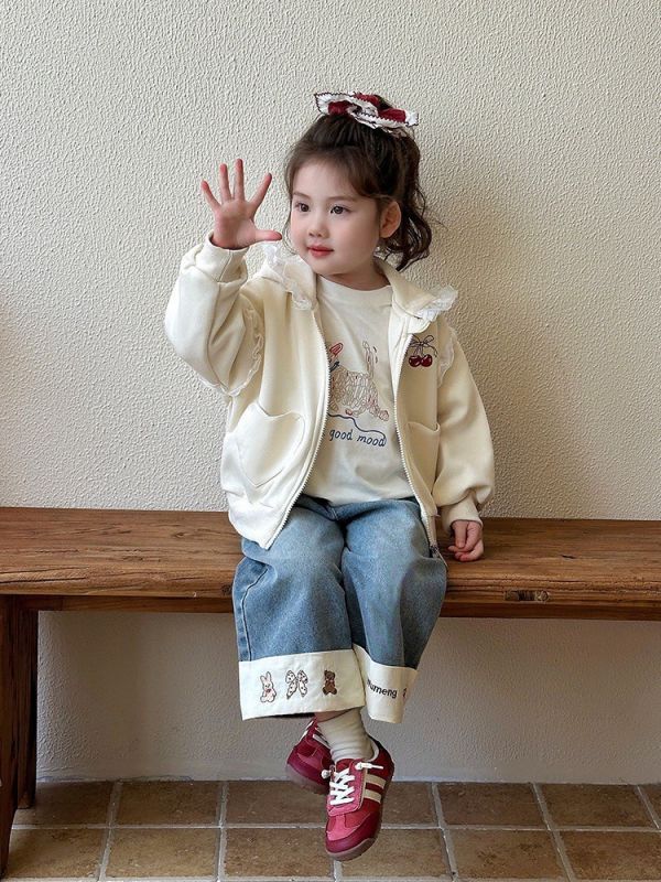 預購秋款女童休閒百搭寬鬆牛仔長褲尺寸80-130 