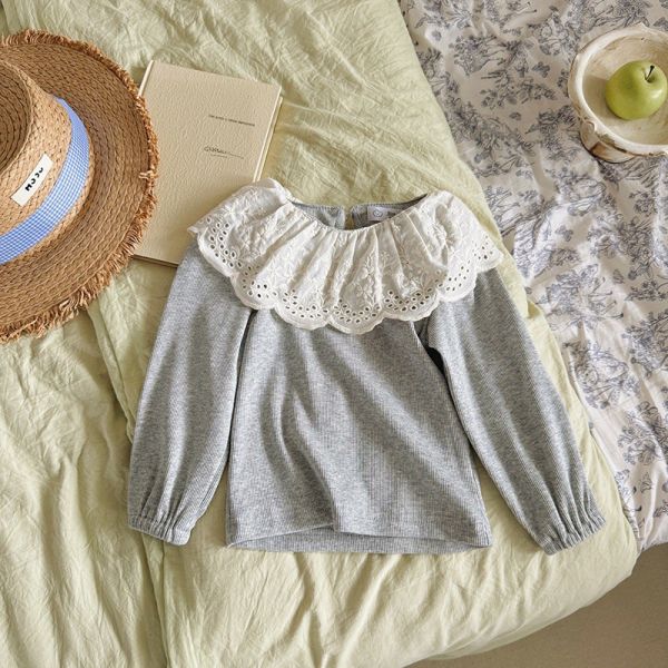 預購女童翻領花邊領百搭針織上衣尺寸90-140 