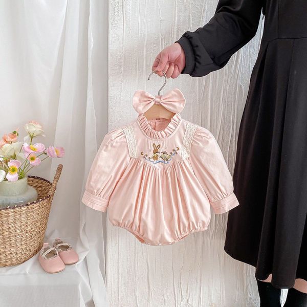 預購秋款女童花邊繡花姐妹裝含髮飾尺寸66-140 