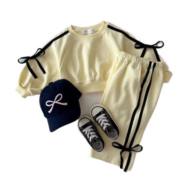 預購秋款女童蝴蝶結拼接套裝尺寸73-120 