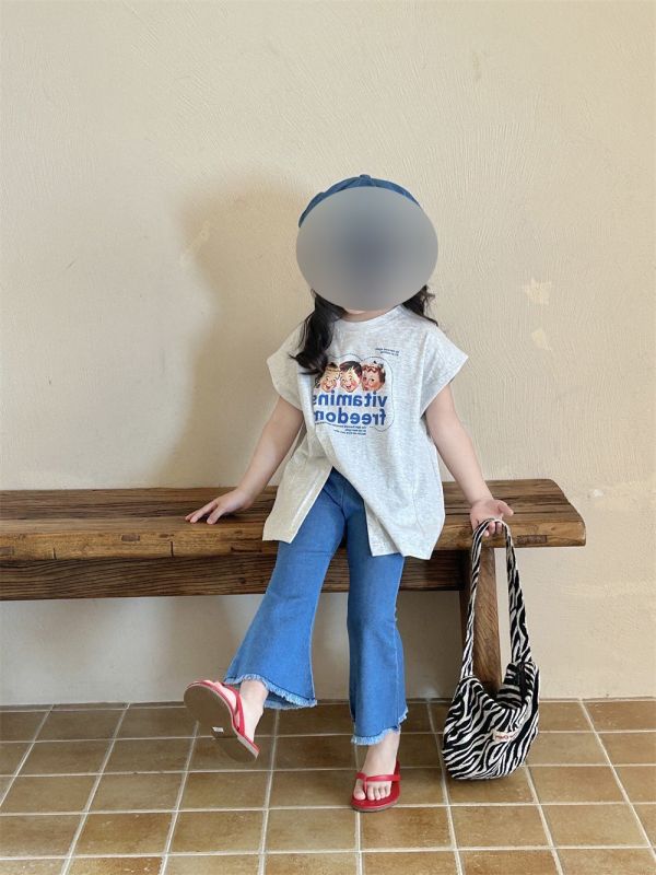【預購】夏款-女童夏款休閒個性印花不規則短袖套裝 