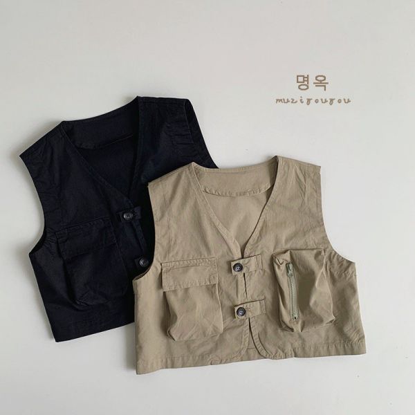 預購秋款男女童百搭工裝背心尺寸80-130 