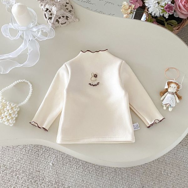 預購冬款女寶兔兔百搭加絨微高領上衣尺寸73-120 