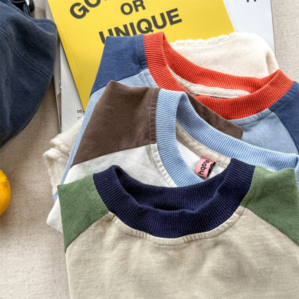 預購秋款男女童拼色上衣尺寸80-130 