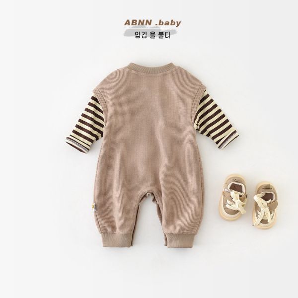 預購秋款男寶熊熊假兩件連身衣尺寸66-90 