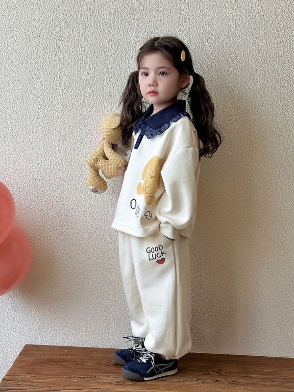 預購秋款女童熊熊蕾絲套裝尺寸80-130 