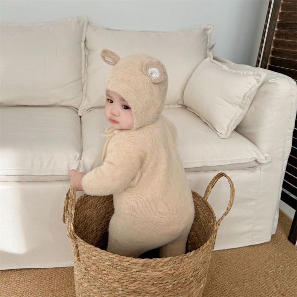 預購秋冬款男女寶毛絨絨耳朵連身衣尺寸66-90 