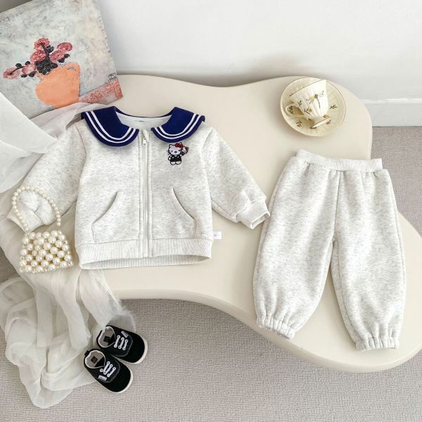 預購冬款女寶加絨貓咪海軍領學院套裝尺寸73-120 