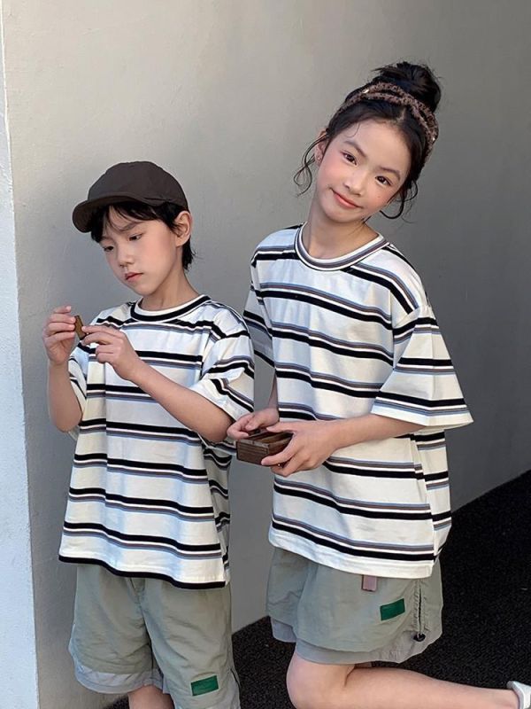 預購夏款高級親子裝美式條紋T恤親子裝 