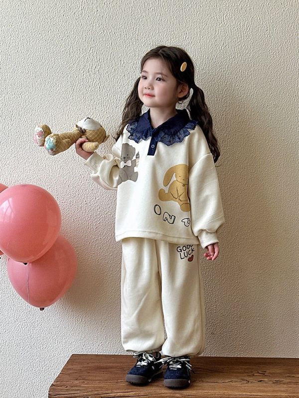 預購秋款女童熊熊蕾絲套裝尺寸80-130 