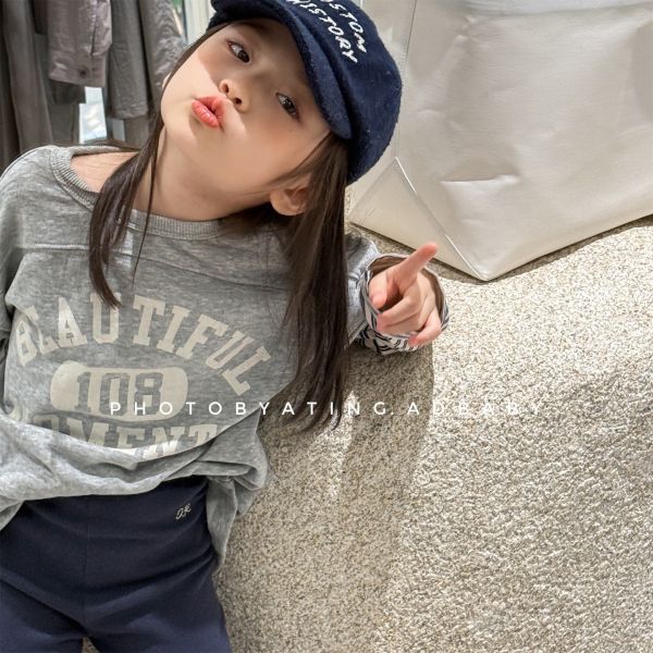 預購秋款男女童美式假兩件上衣尺寸80-130 