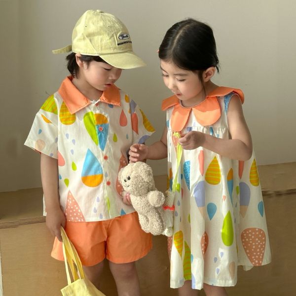 【預購】夏款-男女童多巴胺度假手足套裝 